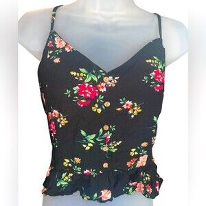Ambiance Floral Peplum Button Detailing‎ Crop Tank Top Size Large